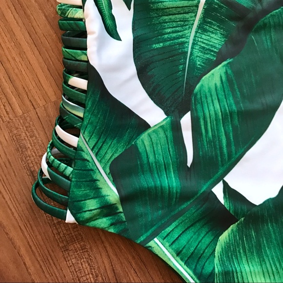 Palm Leaf One Piece Bathing Suit Swimsuit - Picture 4 of 8